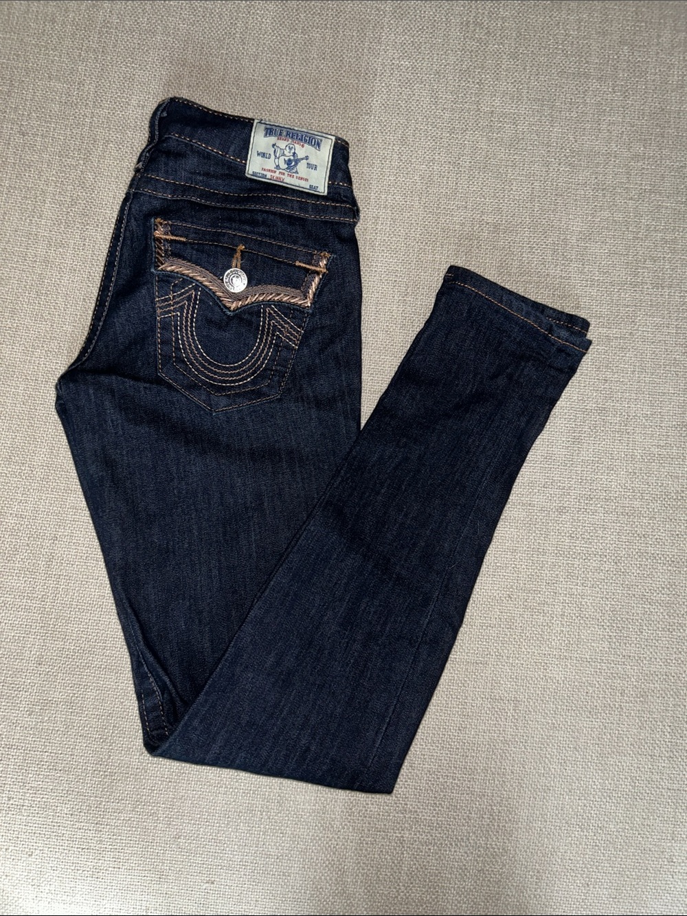 True Religion Women's Skinny Jeans in Dark Indigo with Contrast Stitching